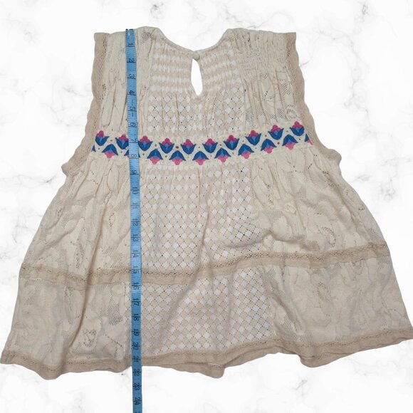 NWOT Anthropologie Let Me Be Sleeveless Embroidered Babydoll Blouse Blue Motif M - Picture 7 of 10
